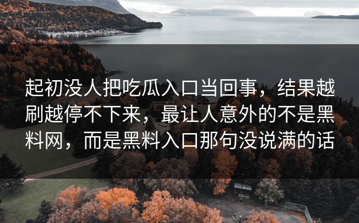 起初没人把吃瓜入口当回事，结果越刷越停不下来，最让人意外的不是黑料网，而是黑料入口那句没说满的话