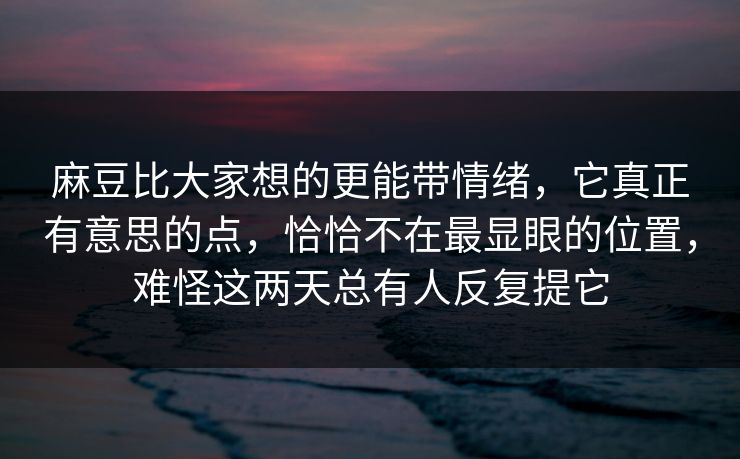 麻豆比大家想的更能带情绪，它真正有意思的点，恰恰不在最显眼的位置，难怪这两天总有人反复提它