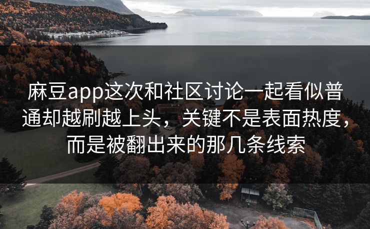麻豆app这次和社区讨论一起看似普通却越刷越上头，关键不是表面热度，而是被翻出来的那几条线索