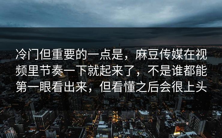 冷门但重要的一点是，麻豆传媒在视频里节奏一下就起来了，不是谁都能第一眼看出来，但看懂之后会很上头